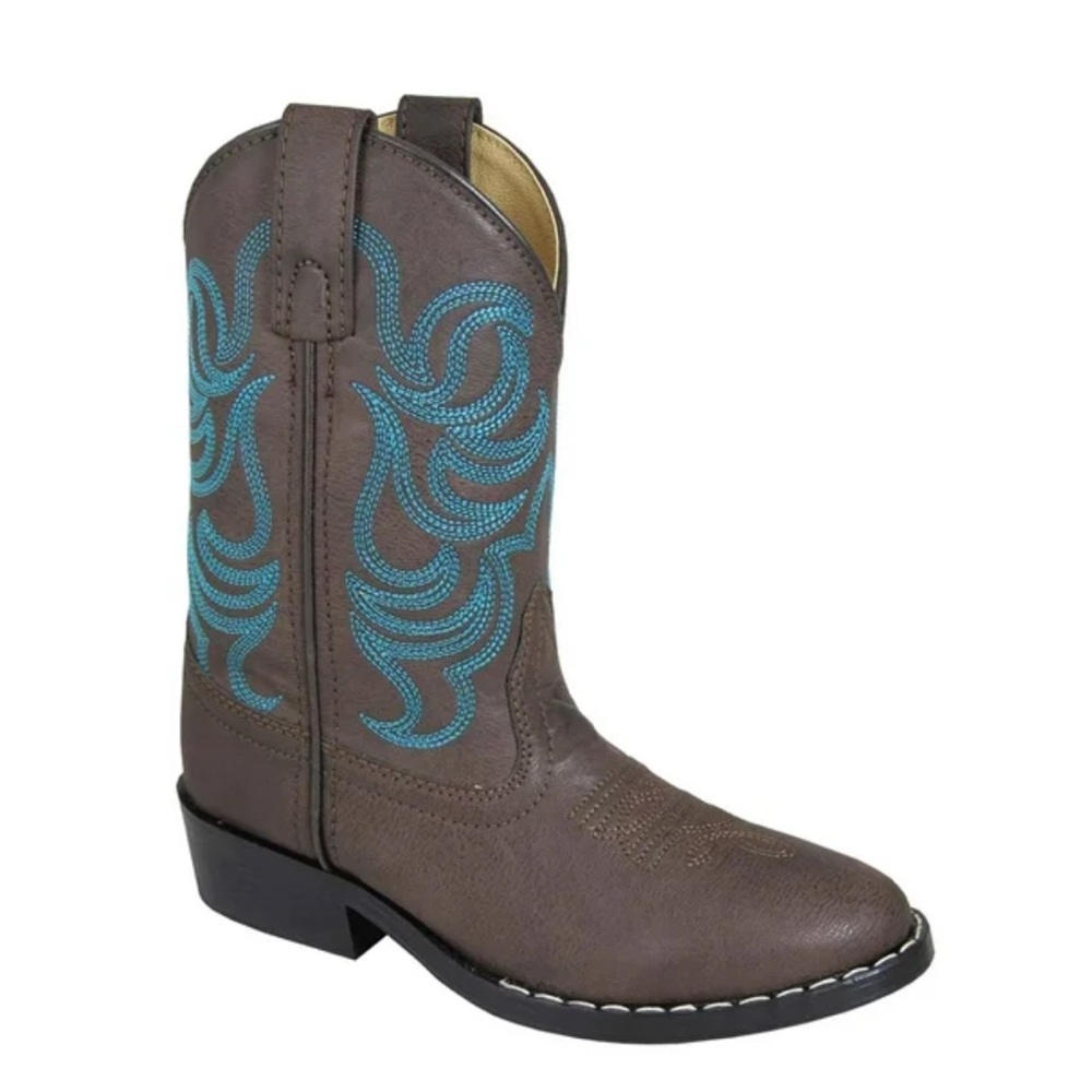 Toddler Brown Cowboy Boots with Blue Embroidery size 10